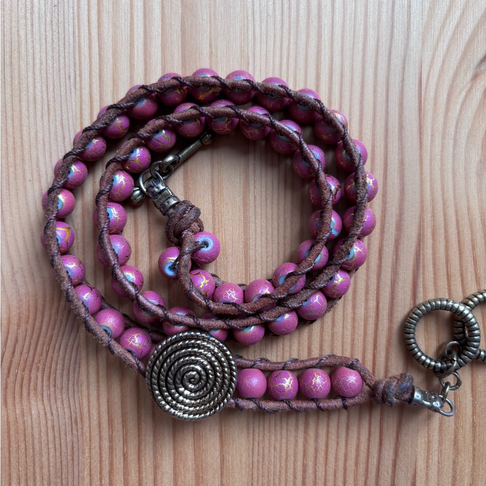 Pink Beaded Bracelet with Bronze Accents